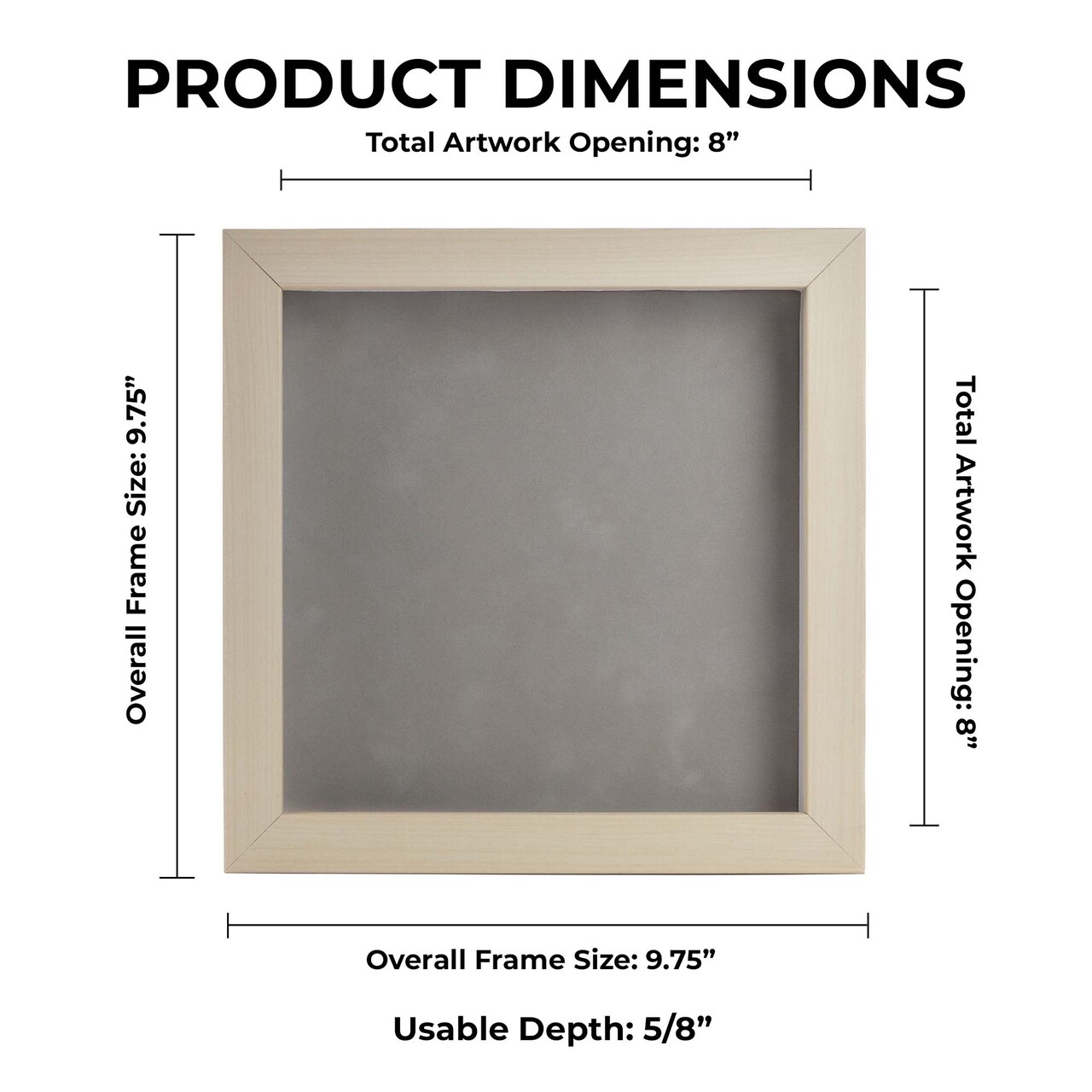 Natural Whitewash Wood Shadow Box Frame with Acrylic Front - Light Brown Suede Backing, 30 Sizes